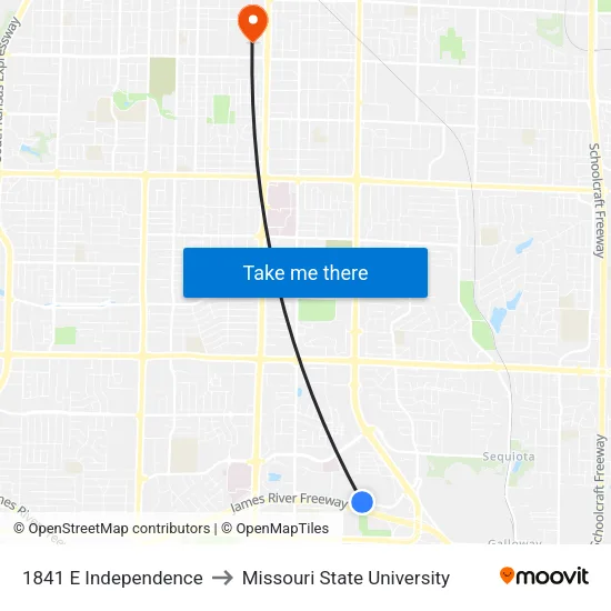 1841 E Independence to Missouri State University map