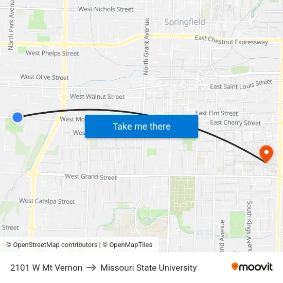 2101 W Mt Vernon to Missouri State University map