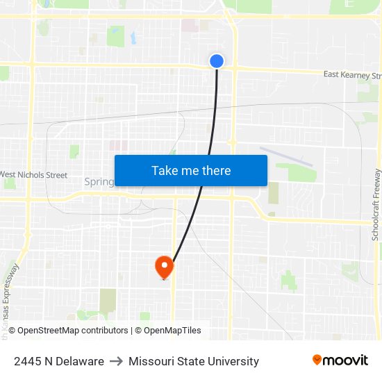 2445 N Delaware to Missouri State University map