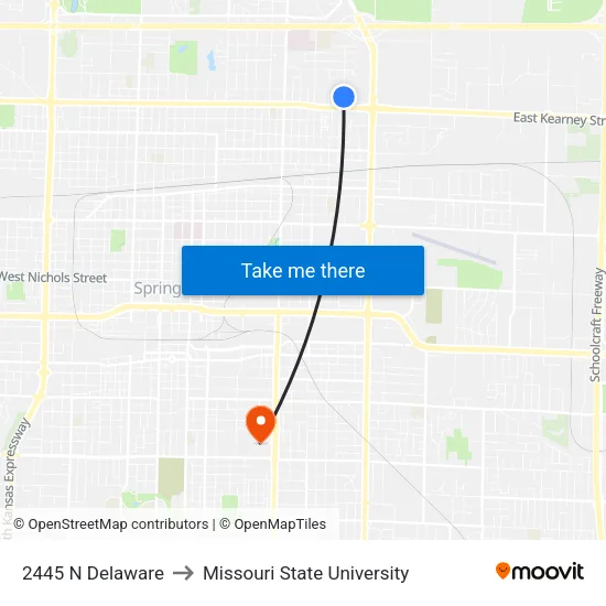 2445 N Delaware to Missouri State University map