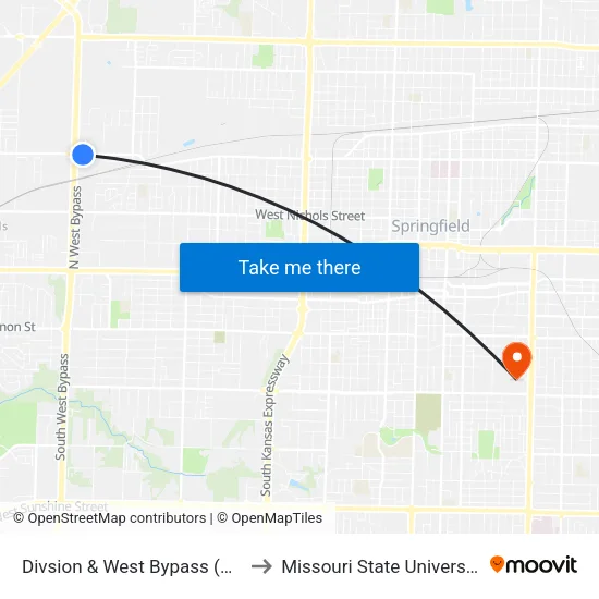 Divsion & West Bypass (Se) to Missouri State University map