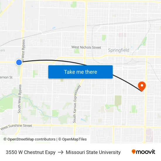 3550 W Chestnut Expy to Missouri State University map
