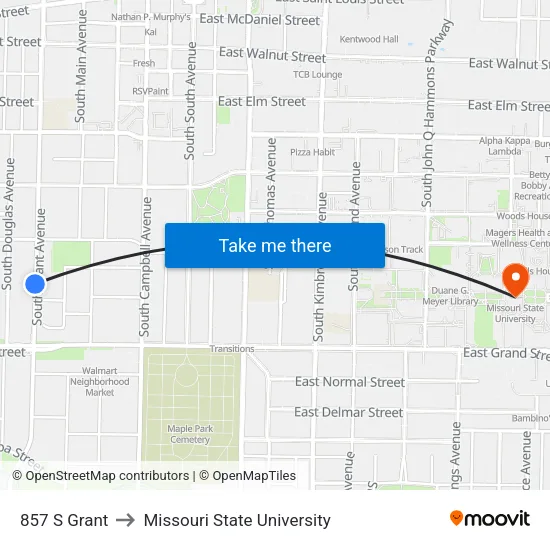 857 S Grant to Missouri State University map