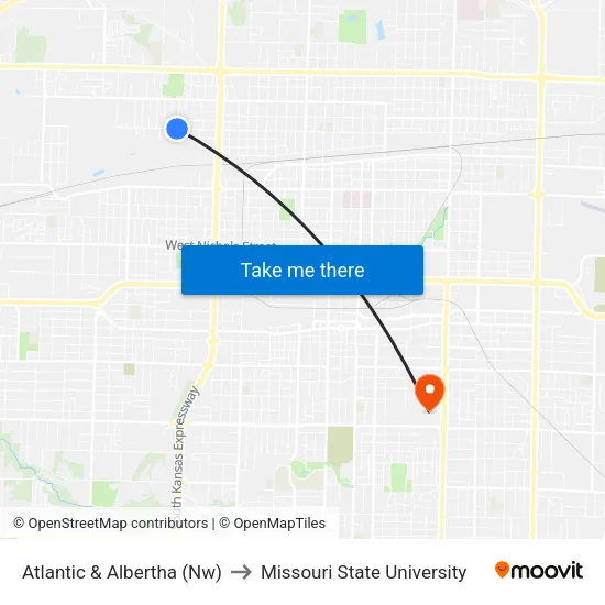 Atlantic & Albertha (Nw) to Missouri State University map