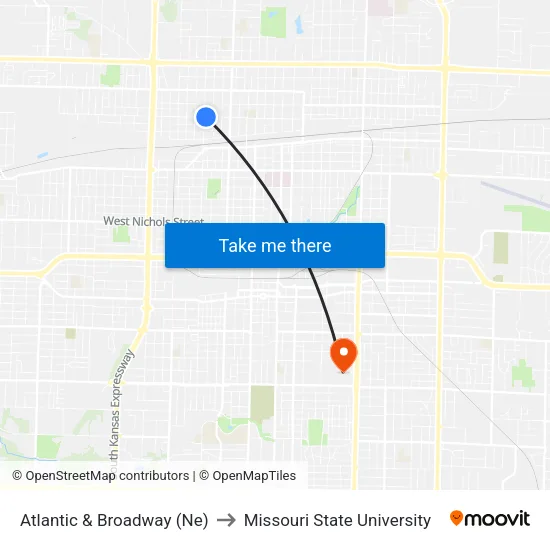 Atlantic & Broadway (Ne) to Missouri State University map