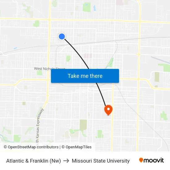 Atlantic & Franklin (Nw) to Missouri State University map