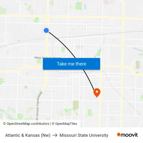 Atlantic & Kansas (Nw) to Missouri State University map
