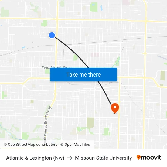 Atlantic & Lexington (Nw) to Missouri State University map