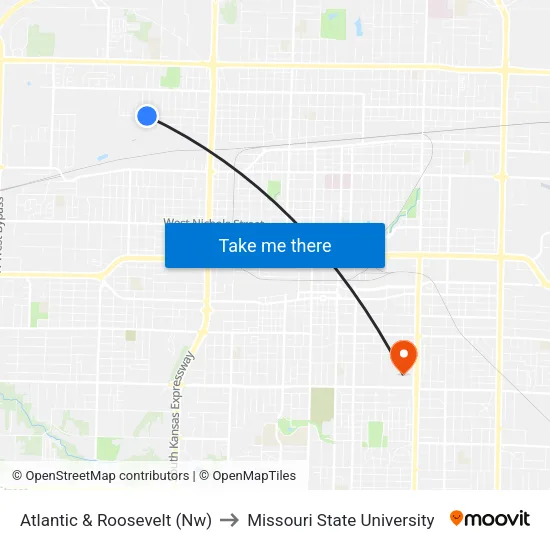 Atlantic & Roosevelt (Nw) to Missouri State University map