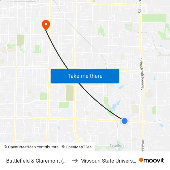 Battlefield & Claremont (Ne) to Missouri State University map