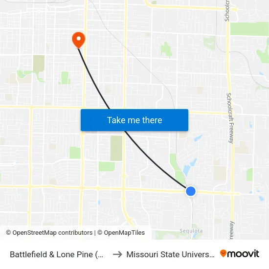 Battlefield & Lone Pine (Ne) to Missouri State University map
