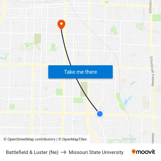 Battlefield & Luster (Ne) to Missouri State University map