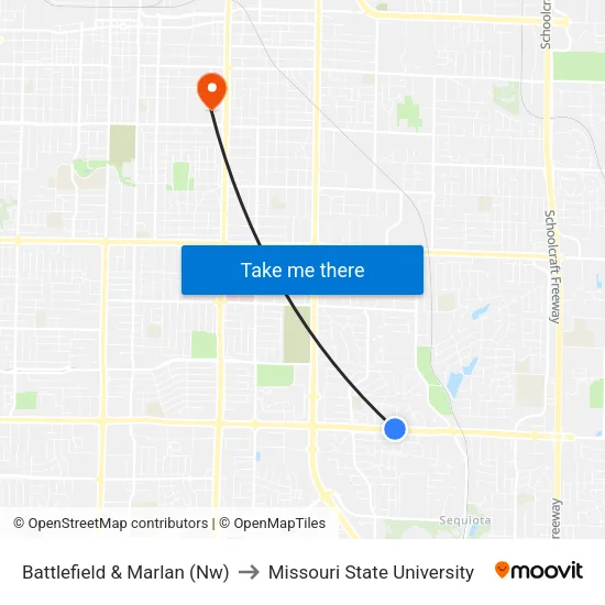 Battlefield & Marlan (Nw) to Missouri State University map
