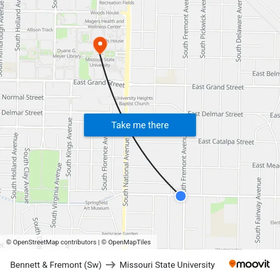 Bennett & Fremont (Sw) to Missouri State University map