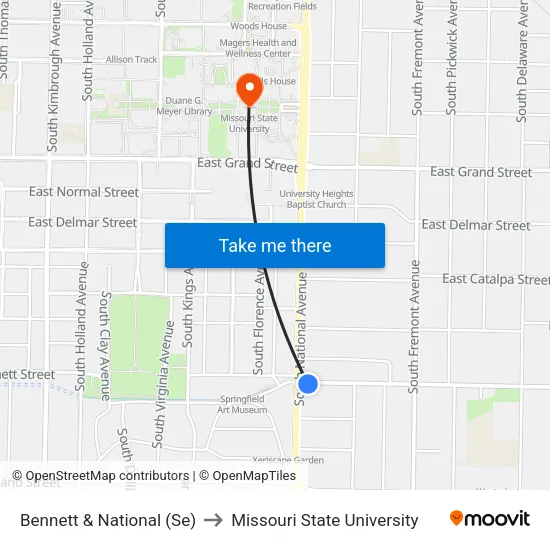 Bennett & National (Se) to Missouri State University map
