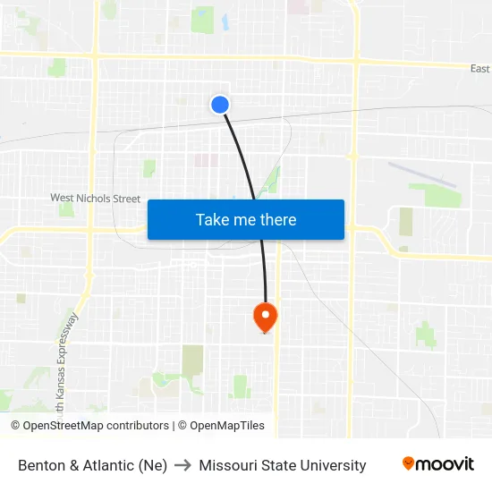 Benton & Atlantic (Ne) to Missouri State University map