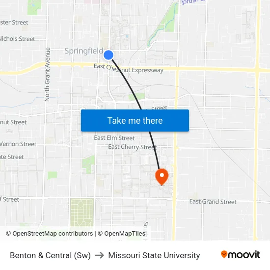Benton & Central (Sw) to Missouri State University map