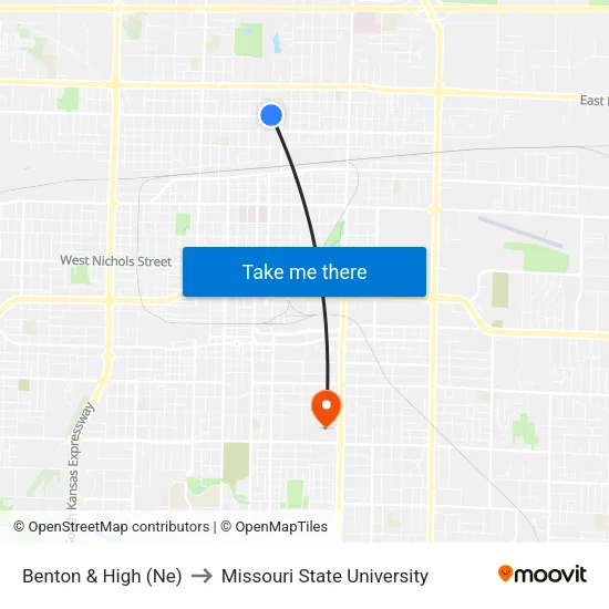 Benton & High (Ne) to Missouri State University map