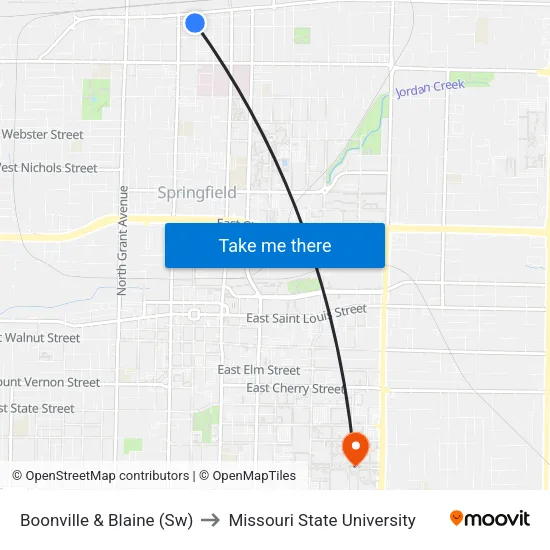 Boonville & Blaine (Sw) to Missouri State University map
