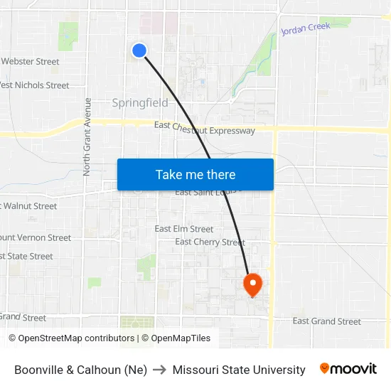 Boonville & Calhoun (Ne) to Missouri State University map