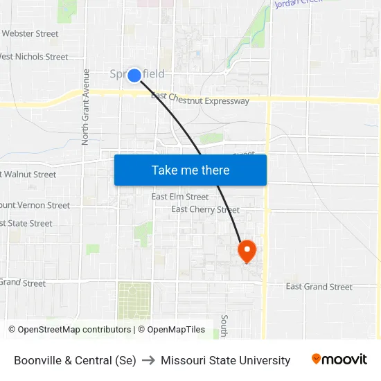 Boonville & Central (Se) to Missouri State University map