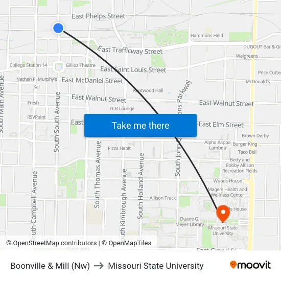 Boonville & Mill (Nw) to Missouri State University map