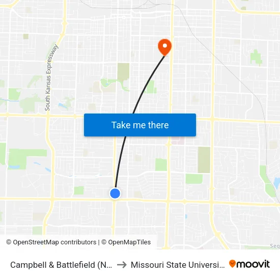 Campbell & Battlefield (Ne) to Missouri State University map