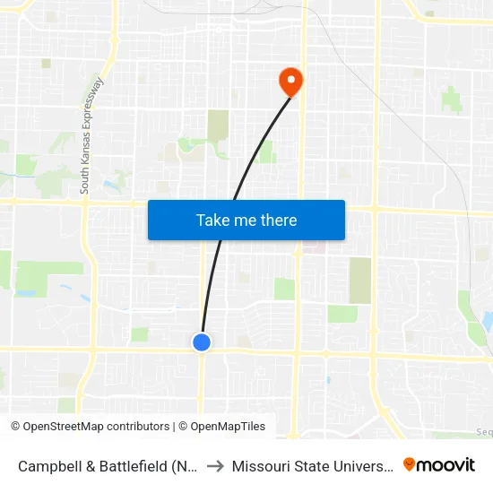 Campbell & Battlefield (Nw) to Missouri State University map