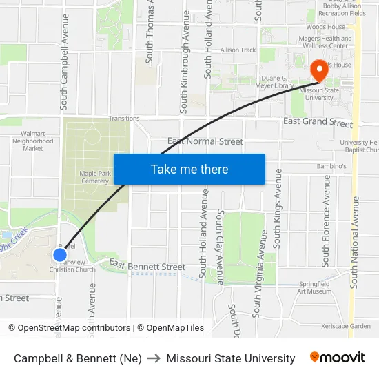 Campbell & Bennett (Ne) to Missouri State University map