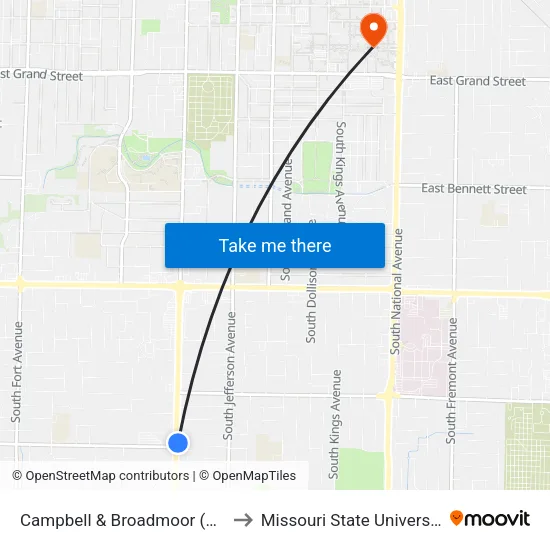Campbell & Broadmoor (Ne) to Missouri State University map