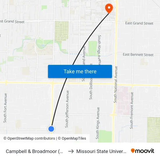 Campbell & Broadmoor (Nw) to Missouri State University map