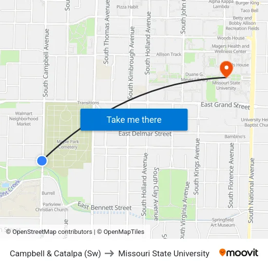 Campbell & Catalpa (Sw) to Missouri State University map