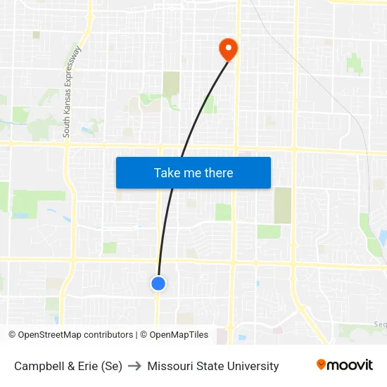 Campbell & Erie (Se) to Missouri State University map