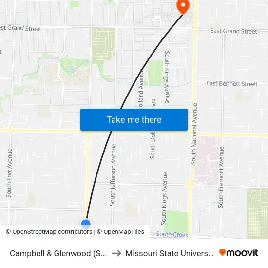 Campbell & Glenwood (Sw) to Missouri State University map