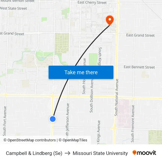 Campbell & Lindberg (Se) to Missouri State University map
