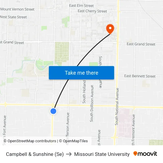 Campbell & Sunshine (Se) to Missouri State University map