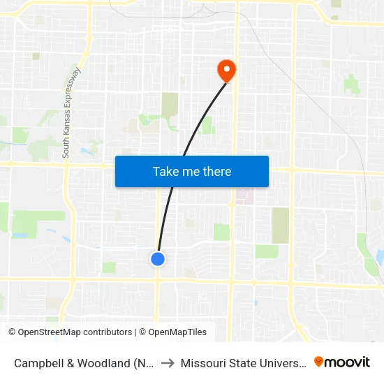 Campbell & Woodland (Nw) to Missouri State University map