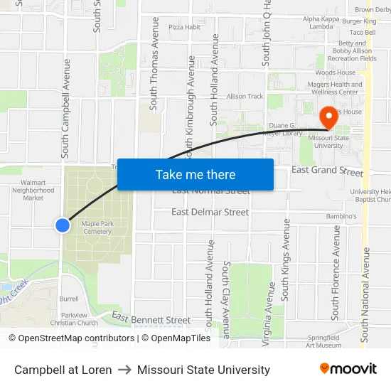 Campbell at Loren to Missouri State University map