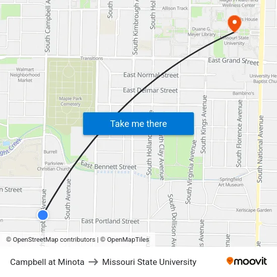 Campbell at Minota to Missouri State University map