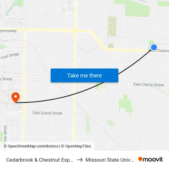 Cedarbrook & Chestnut Expy (Nw) to Missouri State University map