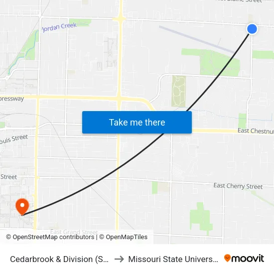 Cedarbrook & Division (Sw) to Missouri State University map