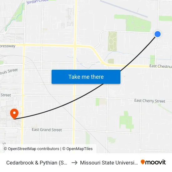 Cedarbrook & Pythian (Sw) to Missouri State University map