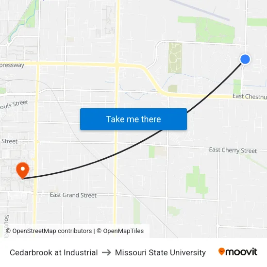 Cedarbrook at Industrial to Missouri State University map