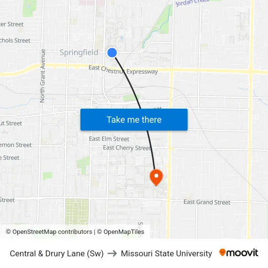 Central & Drury Lane (Sw) to Missouri State University map