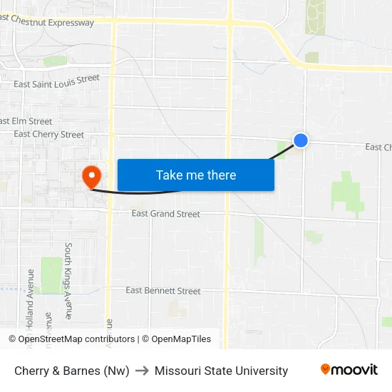 Cherry & Barnes (Nw) to Missouri State University map