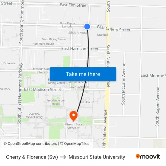 Cherry & Florence (Sw) to Missouri State University map
