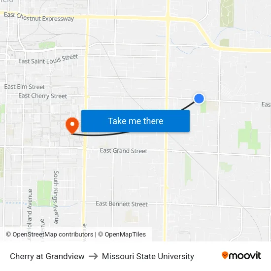 Cherry at Grandview to Missouri State University map