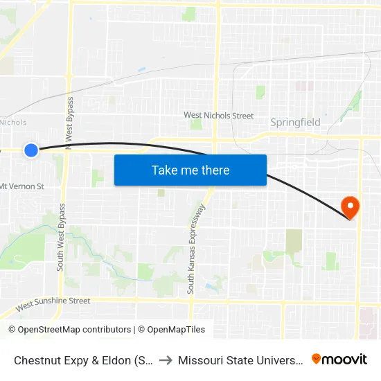 Chestnut Expy & Eldon (Se) to Missouri State University map