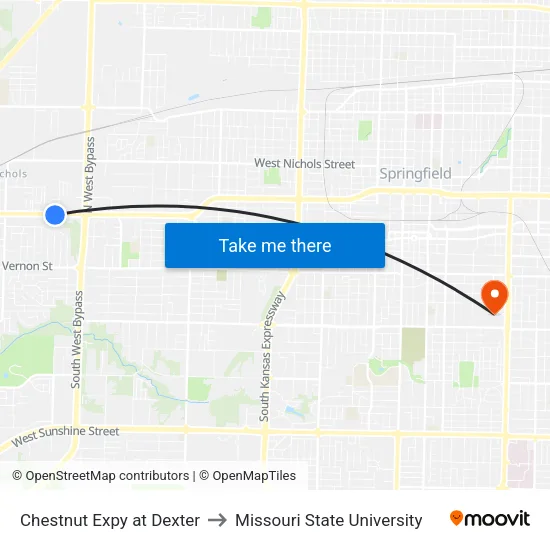 Chestnut Expy at Dexter to Missouri State University map