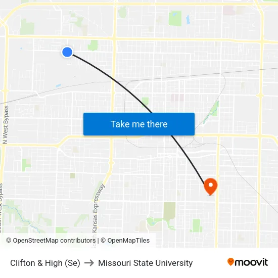 Clifton & High (Se) to Missouri State University map